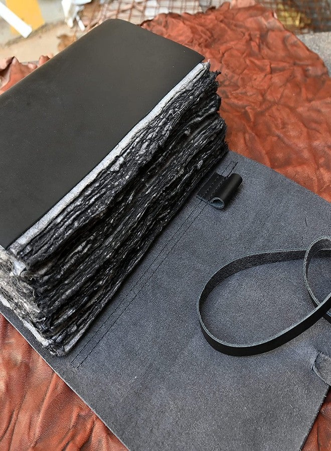 Modest Goods Vintage Black Leather Journal - 200 Pages Gray Deckle Edge Rustic Paper, Unlined Pages Book of Shadows, Grimoire, Junk Notebook, Fantasy Medieval Gifts, Sketchbook, Scrapbook (Raven Black, 9"x6") - Image 3