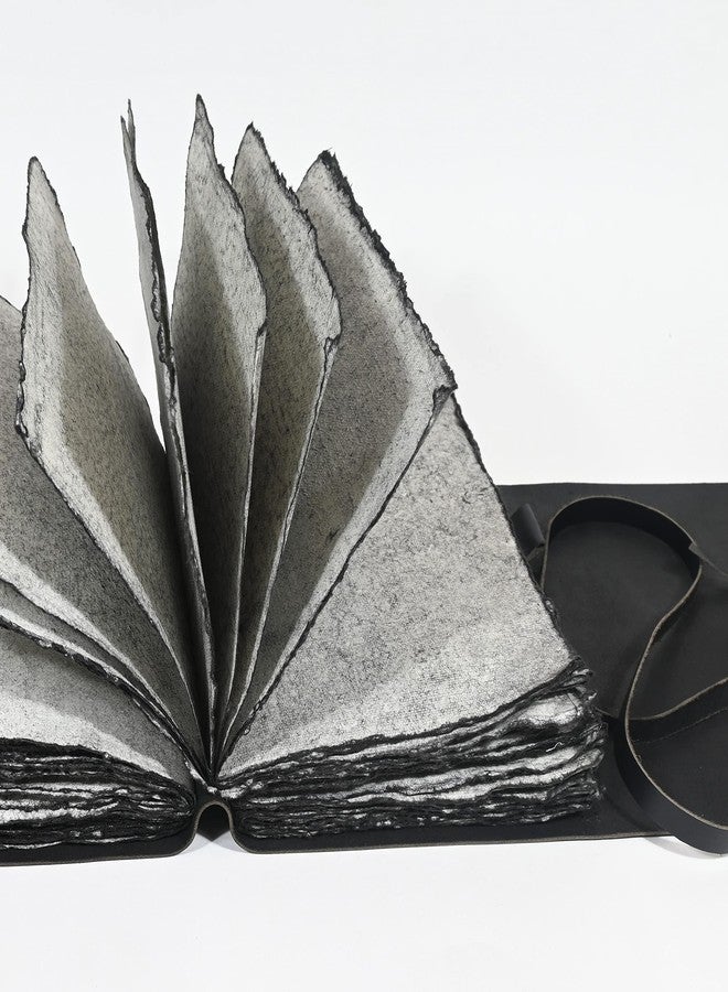 Modest Goods Vintage Black Leather Journal - 200 Pages Gray Deckle Edge Rustic Paper, Unlined Pages Book of Shadows, Grimoire, Junk Notebook, Fantasy Medieval Gifts, Sketchbook, Scrapbook (Raven Black, 9"x6") - Image 2