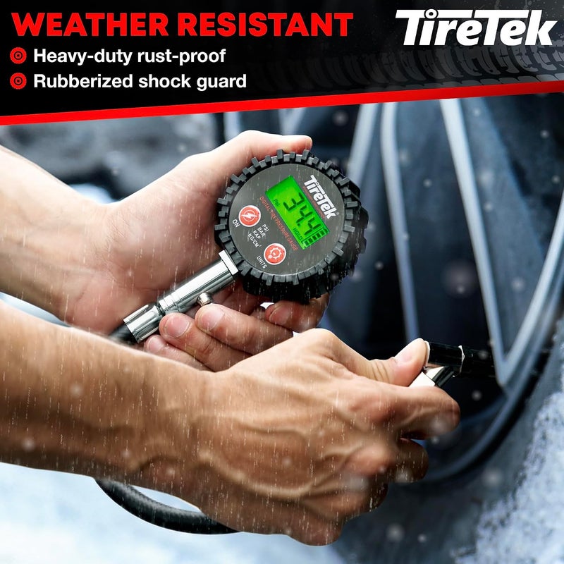 TireTek Digital Tire Pressure Gauge (0-200 PSI) - Heavy Duty Tire Gauge (Stainless Steel) - MotCertified ANSI - Easy to Read - Air Gauge Tire Pressure - Bike and Motorcycle Tire Pressure Gauge - Image 2