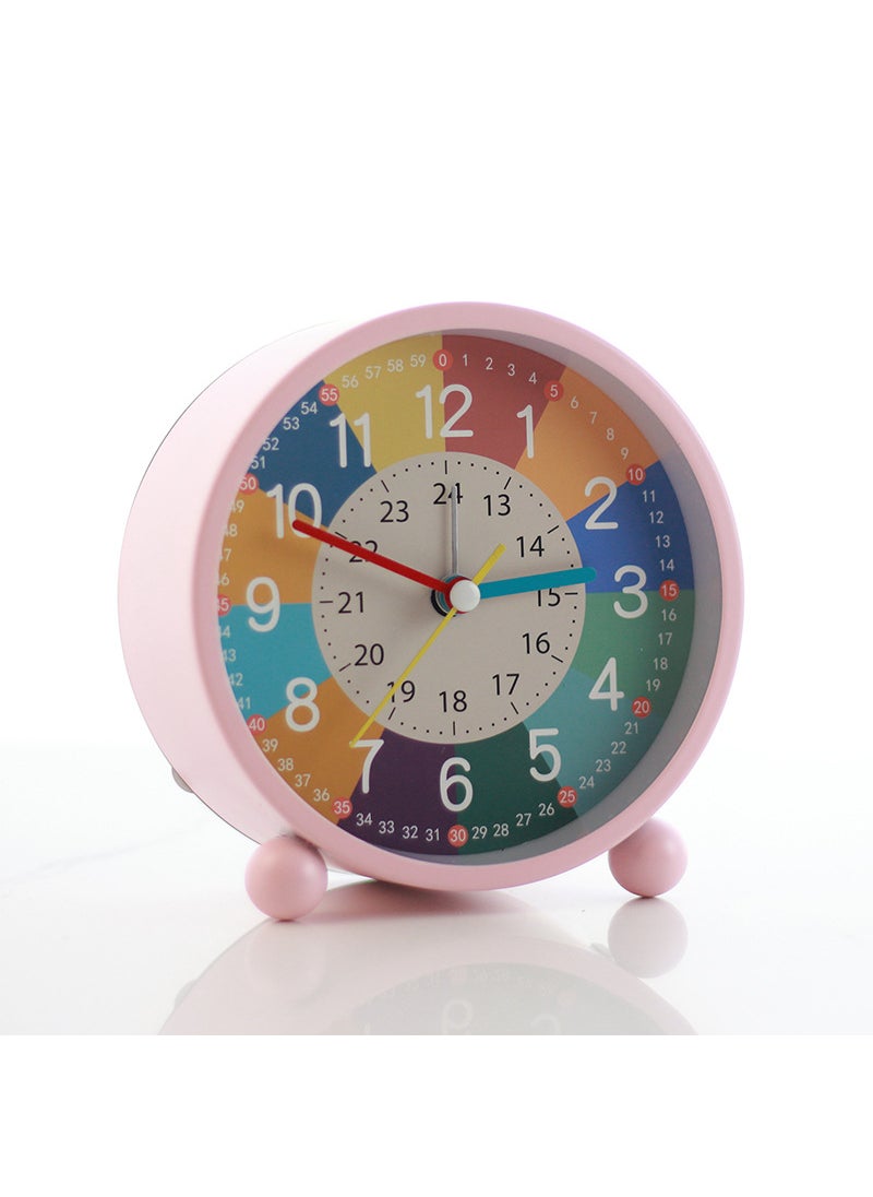 Generic Rechargeable Early Education Childrens Metal Small Alarm Clock Girls Boys Desktop Wake-up Clock Special Learning Clock for Students 4.5inch pink [early education color block partition] battery model 