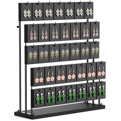 ORLESS Jewelry Display for Vendors Earring Display Stand for Selling Necklace Display Holder for Selling Earring Cards Organizer for Bracelets Rings Jewelry Towers Black 35 Hooks - Image 1