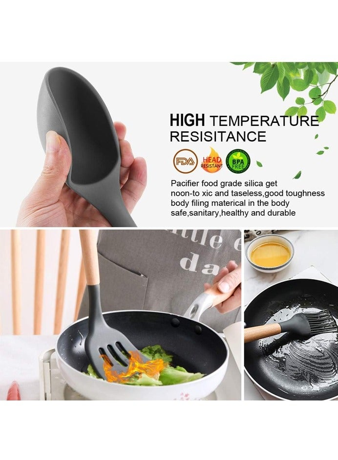 صاروخ فلاير طقم أواني طهي سيليكون مقاوم للحرارة العالية مكون من 11 قطعة ، طقم أواني طهي سيليكون مكون من 11 قطعة بمقبض خشبي مضاد للحروق ، طقم أواني طهي من السيليكون ، ملعقة ، ملعقة سيليكون ، أدوات مطبخ سيليكون ، رمادي - Image 5