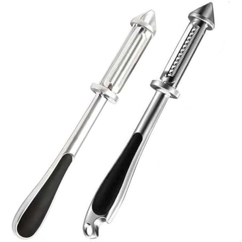 2Pc Silver All In One Multifunctional Vegetable Peeler,4 and 1Julienne Peeler Vegetable Peeler,Veggie Peelers for Kitchen,Potato kitchen Pear Tomato Cucumber Graters, Peelers and Slicers - Image 1