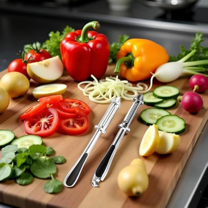 2Pc Silver All In One Multifunctional Vegetable Peeler,4 and 1Julienne Peeler Vegetable Peeler,Veggie Peelers for Kitchen,Potato kitchen Pear Tomato Cucumber Graters, Peelers and Slicers - Image 2
