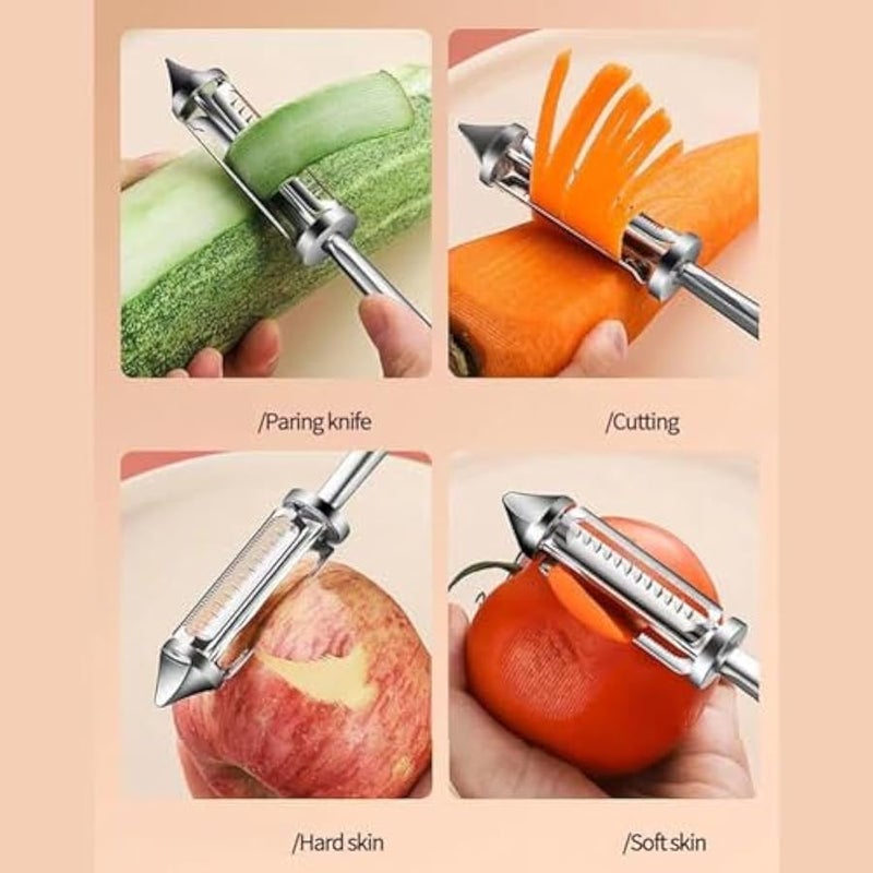 2Pc Silver All In One Multifunctional Vegetable Peeler,4 and 1Julienne Peeler Vegetable Peeler,Veggie Peelers for Kitchen,Potato kitchen Pear Tomato Cucumber Graters, Peelers and Slicers - Image 4