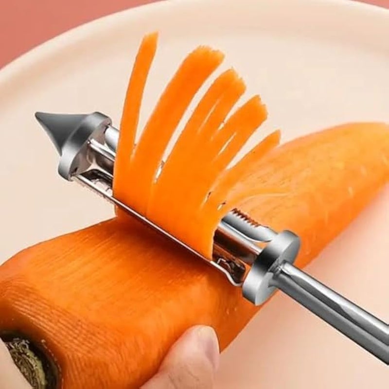 2Pc Silver All In One Multifunctional Vegetable Peeler,4 and 1Julienne Peeler Vegetable Peeler,Veggie Peelers for Kitchen,Potato kitchen Pear Tomato Cucumber Graters, Peelers and Slicers - Image 5