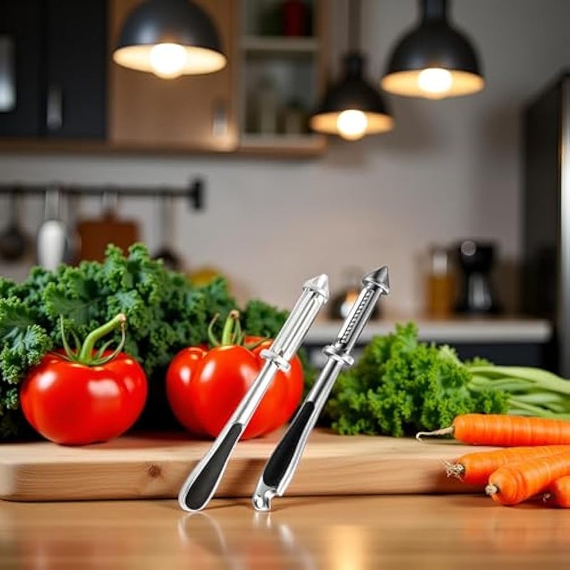 2Pc Silver All In One Multifunctional Vegetable Peeler,4 and 1Julienne Peeler Vegetable Peeler,Veggie Peelers for Kitchen,Potato kitchen Pear Tomato Cucumber Graters, Peelers and Slicers - Image 3