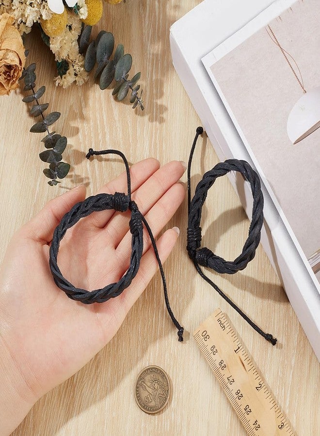 CALFOVERA 2PCS Braided PU Leather Bracelets Dark Gray Vintage Leather Cuff Wrap Adjustable Rustic Wrist Band Woven Rope Bracelet Wristband for Men Women Daily Wear Costume Party Gift - Image 3