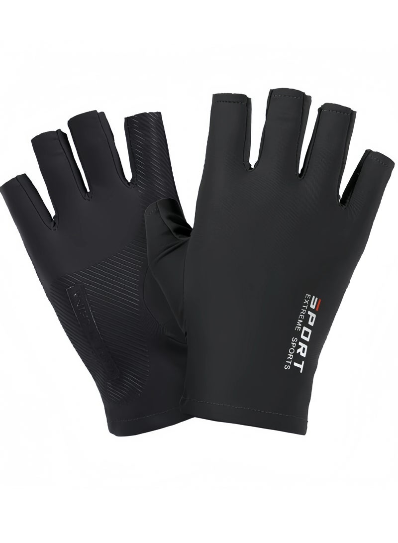 Men's Gloves,Driving Gloves,Ice Silk Non-Slip Gloves,Half-finger gloves,Breathable Thin High Elasticity Anti-UV Protection Gloves,Outdoor Sports Driving Riding Touch Screen Gloves,Black - Image 1