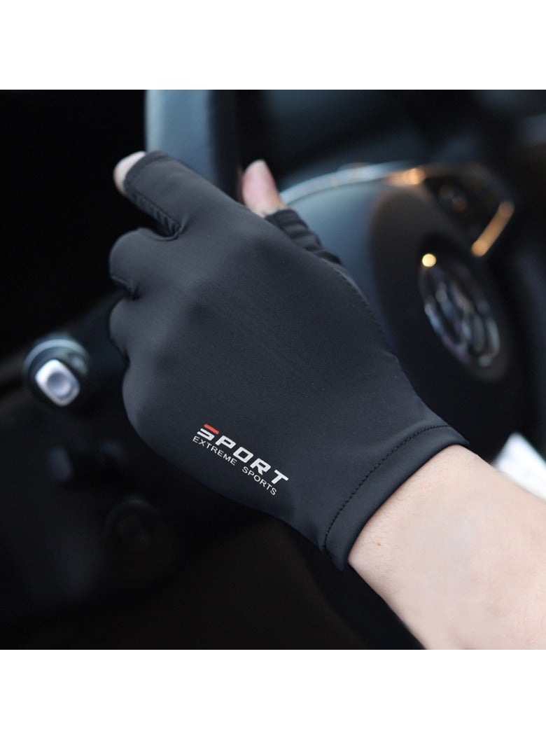 Men's Gloves,Driving Gloves,Ice Silk Non-Slip Gloves,Half-finger gloves,Breathable Thin High Elasticity Anti-UV Protection Gloves,Outdoor Sports Driving Riding Touch Screen Gloves,Black - Image 2