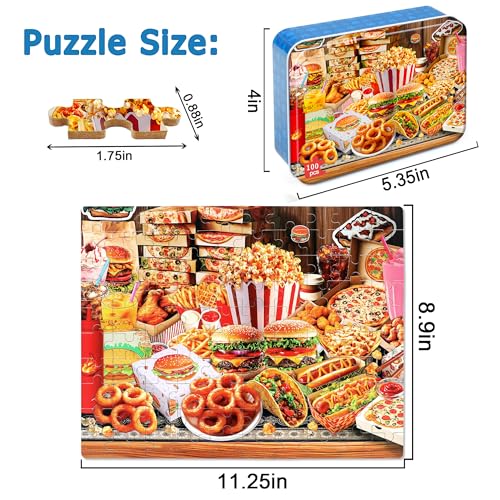 LELEMON Puzzles for Kids Ages 46Hamburger Foods 100 Piece Puzzles for Kids Ages 48 in a Metal Box Educational Jigsaw Puzzles 100 Piece Puzzle Games Puzzle Toys for Girls and Boys - Image 5