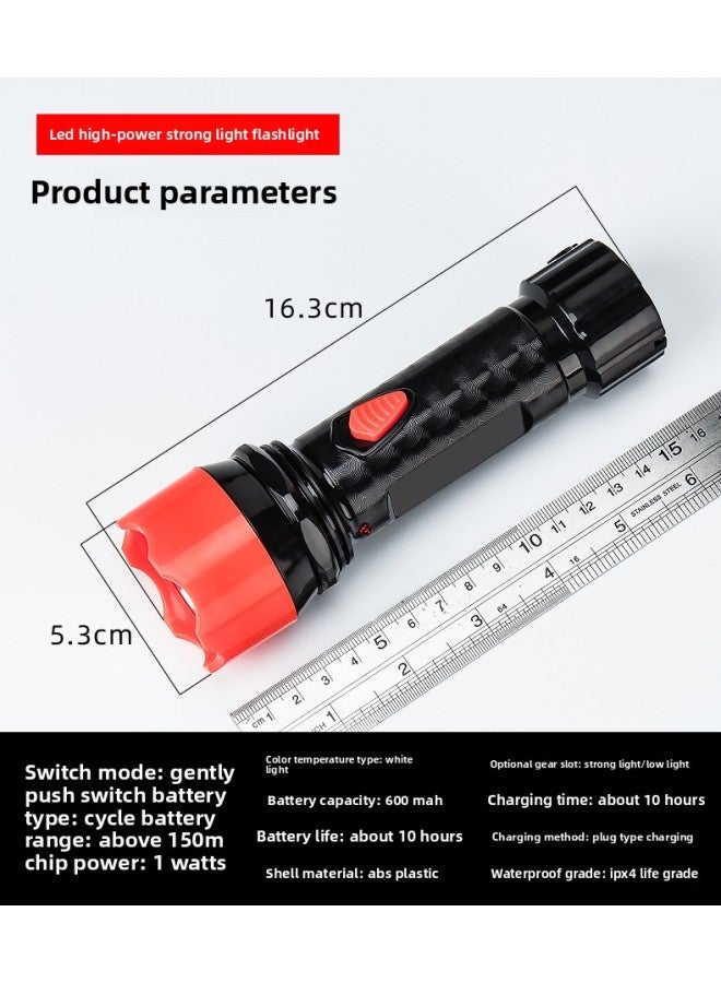 Susen Led Flashlight Rechargeable Strong Light Mini Plastic Home Lighting Small Hotel Fire Emergency Lighting-Color:6669 Black (16.3cm)  - Image 1
