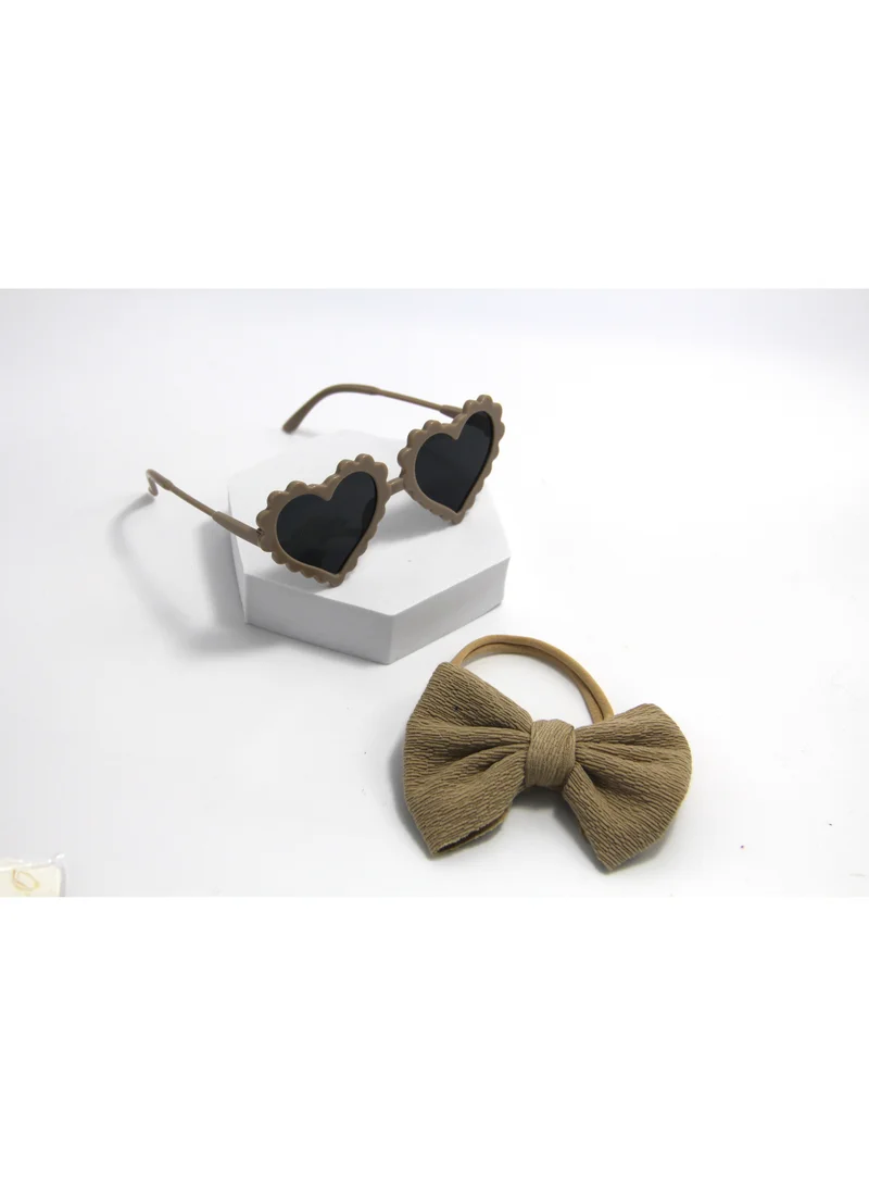 D'Daniela Aisha Glasses and Bow Barrette Ponytail Set For Babies and Girls - Light Brown