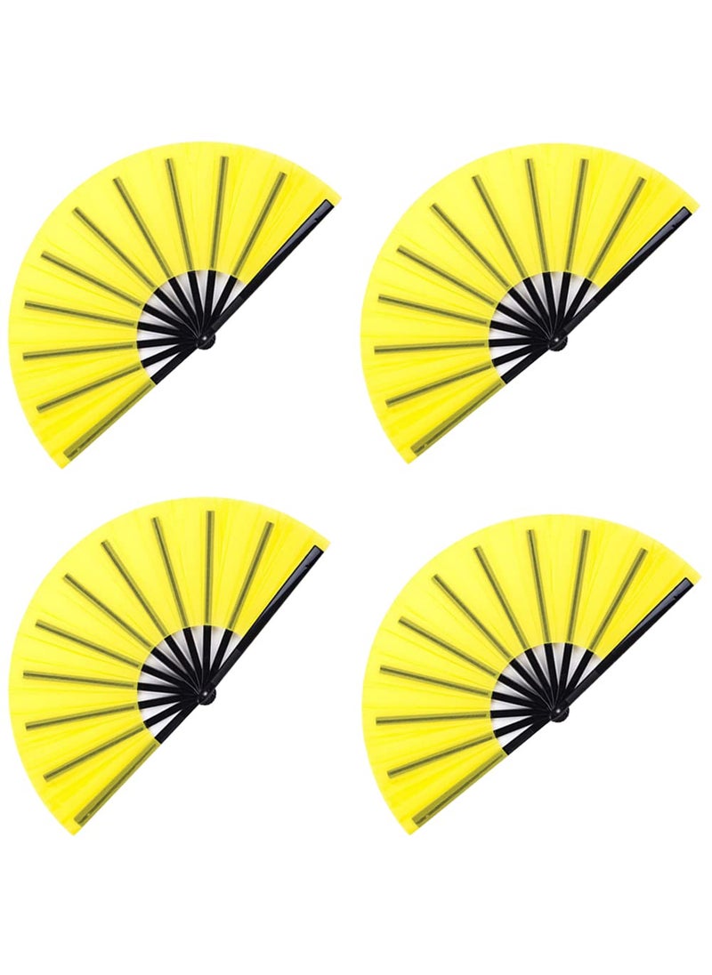 Gionforsy Gionforsy 4pcs Clap Fan Fabric Large Folding Fan Chinese Tai Chi Fan Set Decorative Folding Hand Fan for Festival Dance Party Yelow 