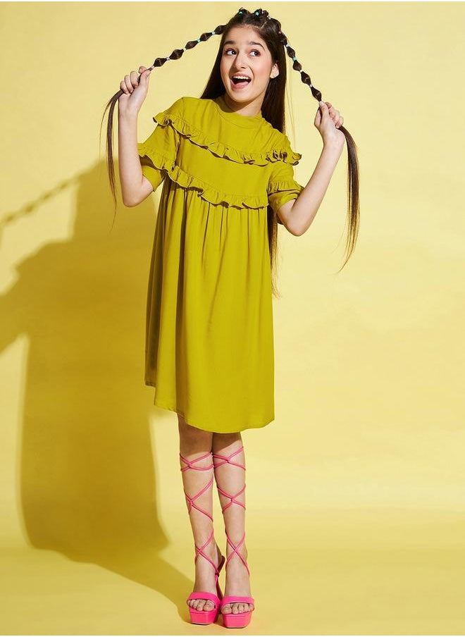 Stylo Bug - Solid High Neck Ruffled Detail Dress by Styli - Image 1