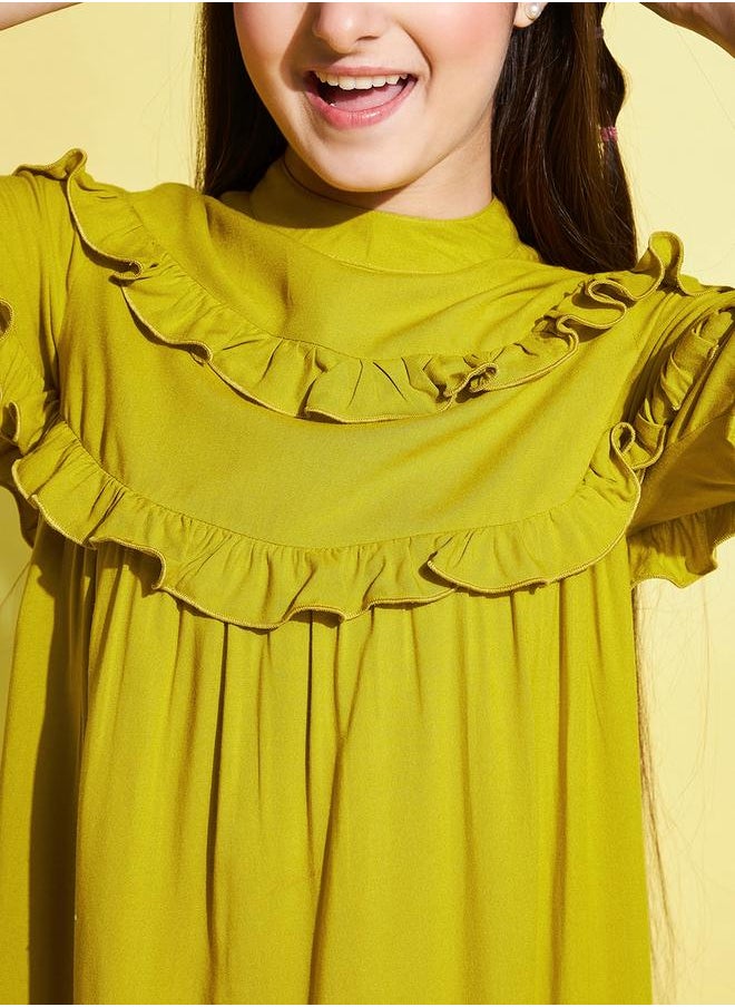 Stylo Bug - Solid High Neck Ruffled Detail Dress by Styli - Image 1