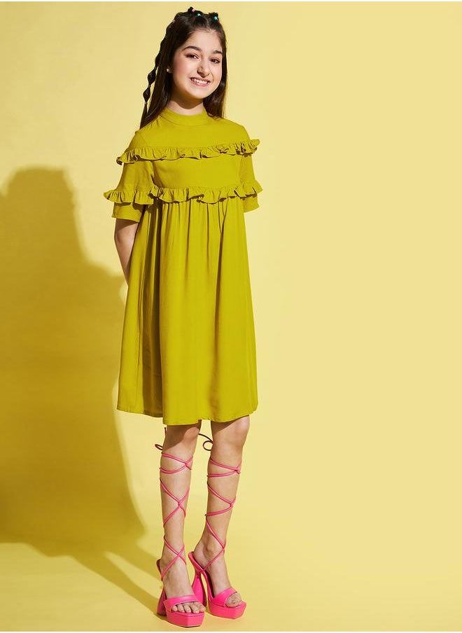 Stylo Bug - Solid High Neck Ruffled Detail Dress by Styli - Image 1