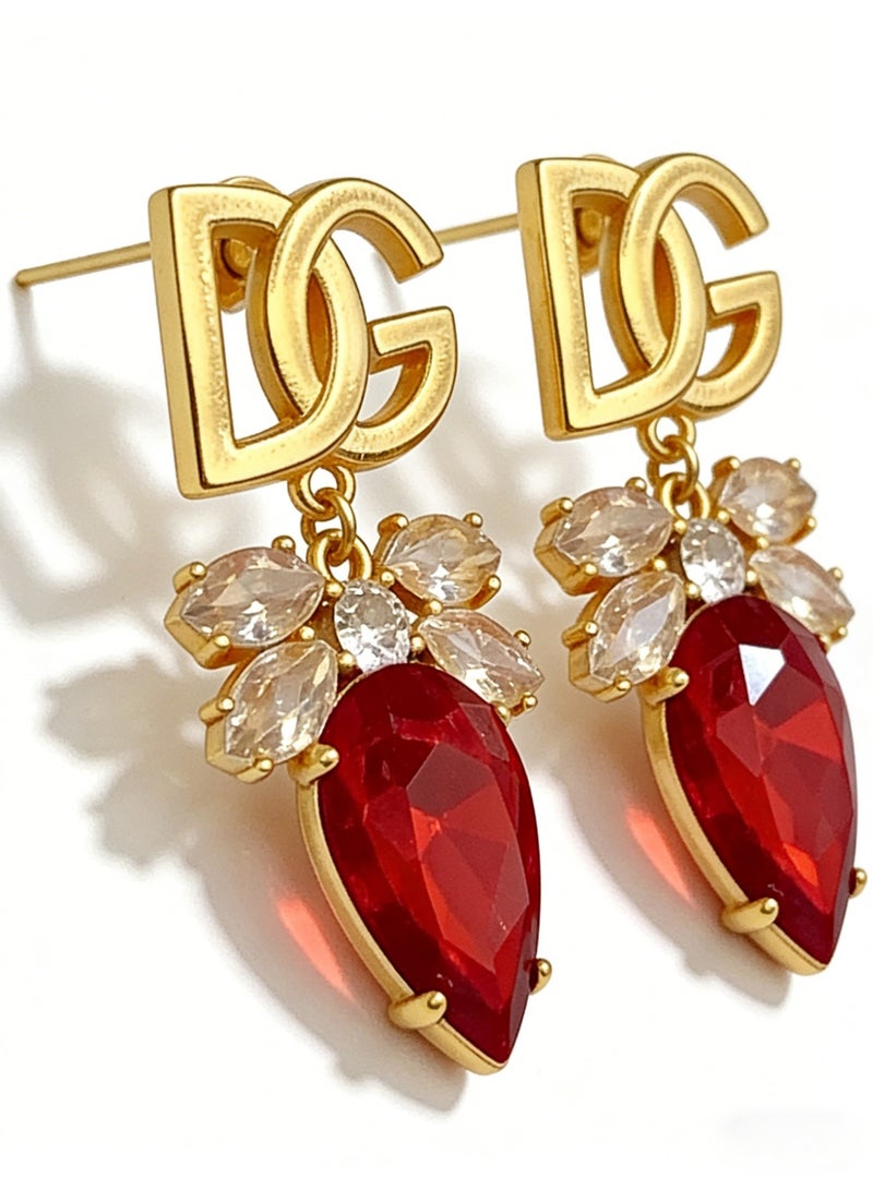 D&G Luxury water drop gemstone earrings retro letters logo diamond-encrusted long earrings banquet dress earrings - Image 3