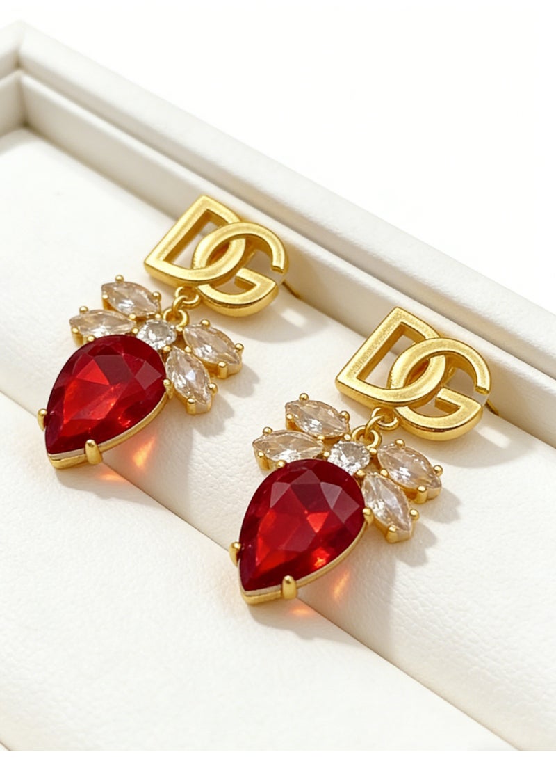 D&G Luxury water drop gemstone earrings retro letters logo diamond-encrusted long earrings banquet dress earrings - Image 5