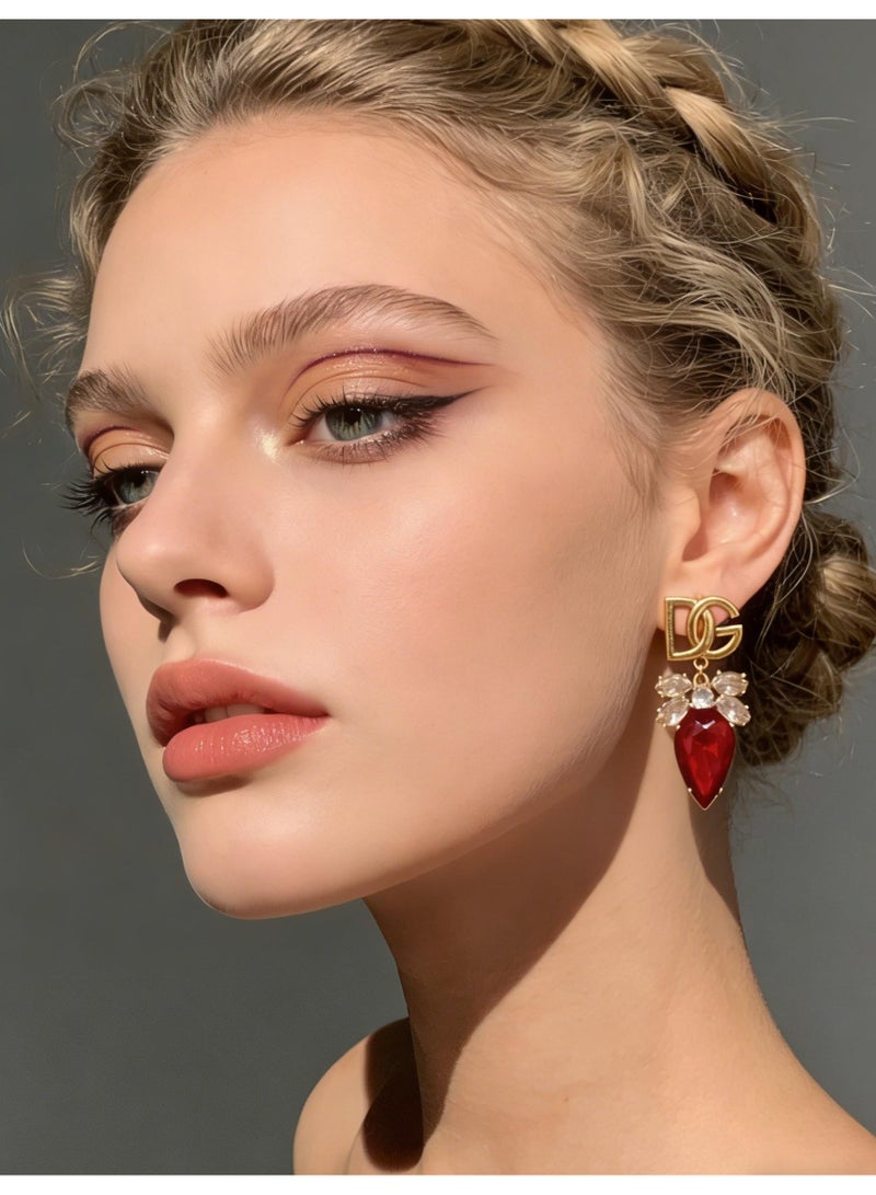 D&G Luxury water drop gemstone earrings retro letters logo diamond-encrusted long earrings banquet dress earrings - Image 2