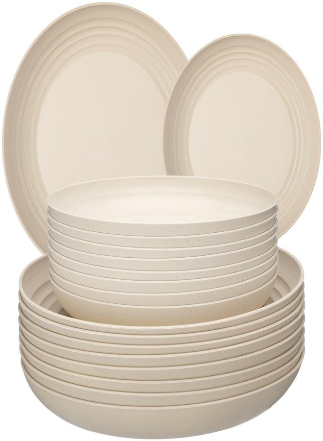 Ferrochef 16 Pcs Wheat Straw Plates Set 10 Inch and 8 Inch Plastic Plates Reusable Unbreakable Dinner Plate Dishwasher Microwave Safe Lightweight Plate for Home Kitchen Camping - Image 1