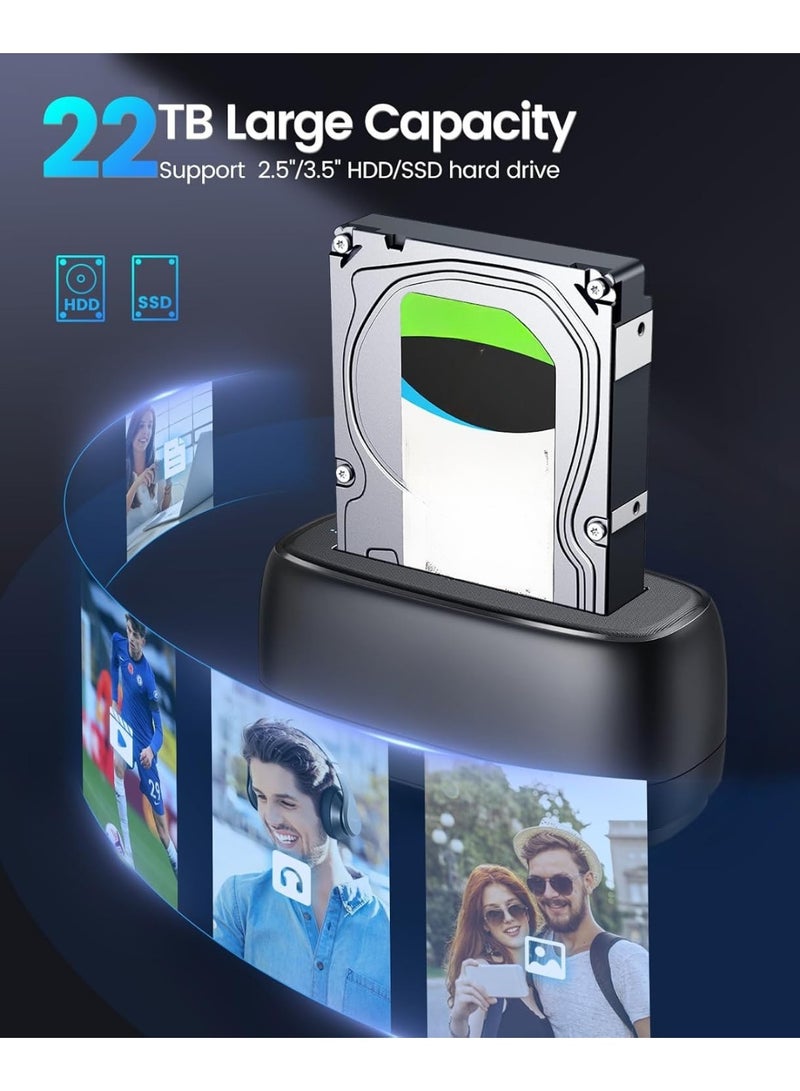 External Hard Drive Docking Station USB 3.0 to SATA for 2.5"/3.5" HDD & SSD up to 22TB – Support UASP with 12V Power Adapter (DD18) - Image 2