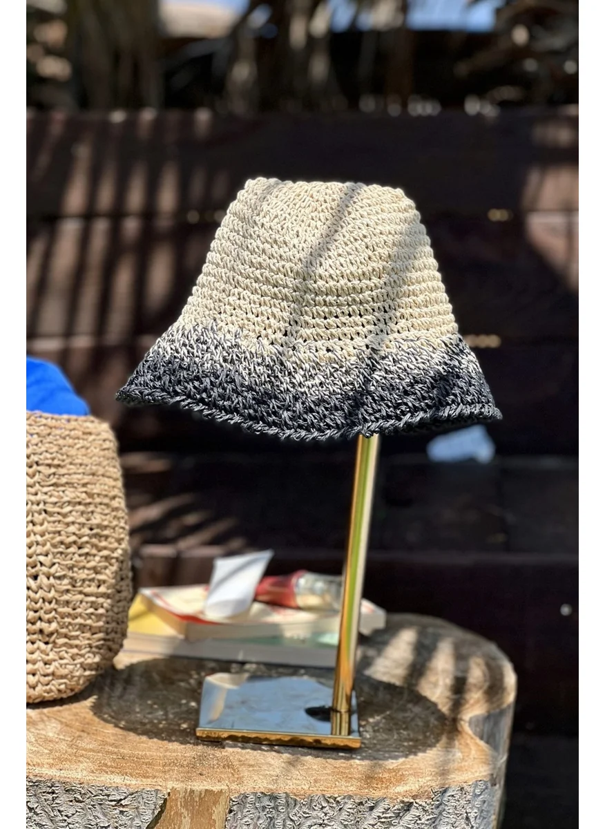 Marina Handmade Beige Black Straw Hat 14404