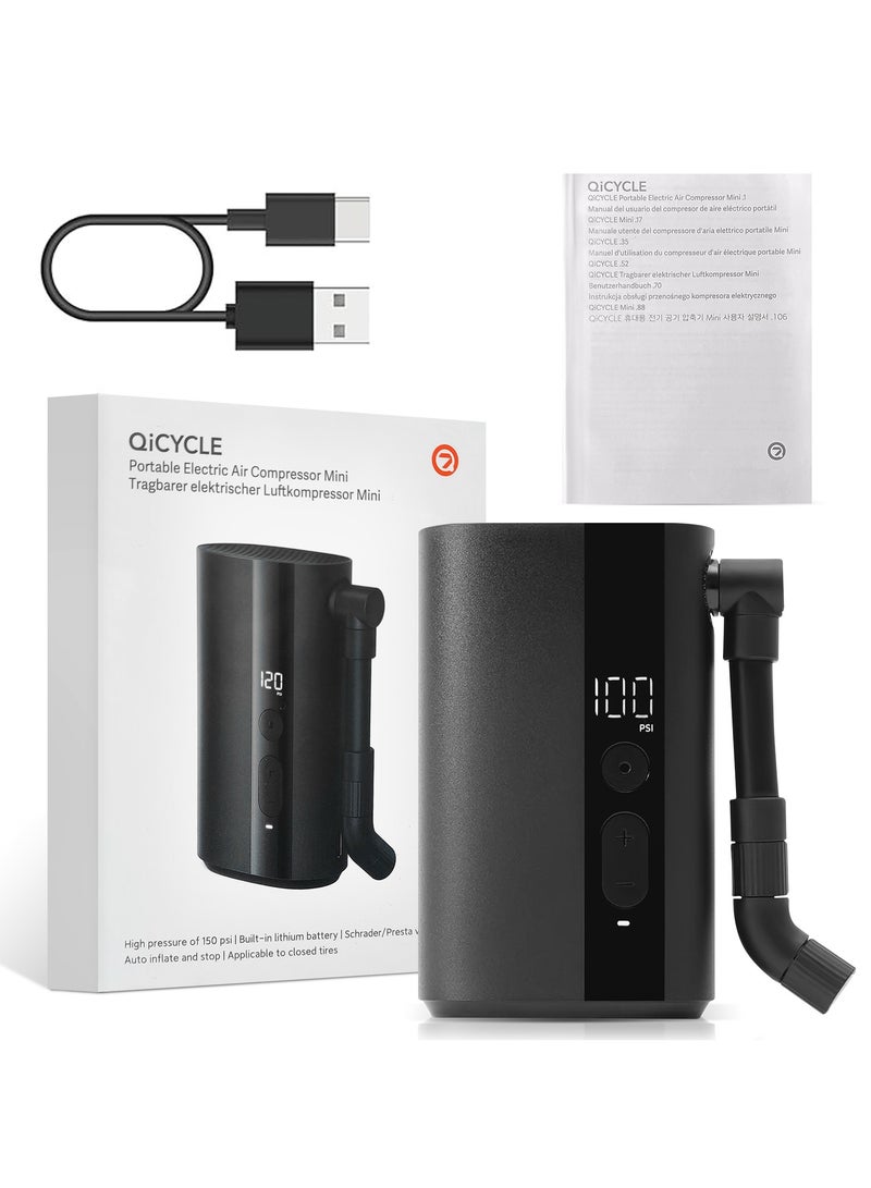 QiCYCLE Tire Inflator Portable Air Compressor, 55s Fast Inflate Bike Pump, 150PSI/5000mAh Electric Air Pump with Presta and Schrader Valve Suitable for Road Bike, Mountain Bike, Cycle, Car - Image 1