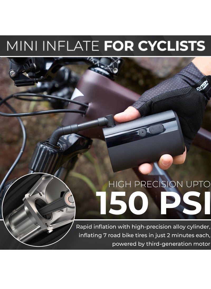 QiCYCLE Tire Inflator Portable Air Compressor, 55s Fast Inflate Bike Pump, 150PSI/5000mAh Electric Air Pump with Presta and Schrader Valve Suitable for Road Bike, Mountain Bike, Cycle, Car - Image 5