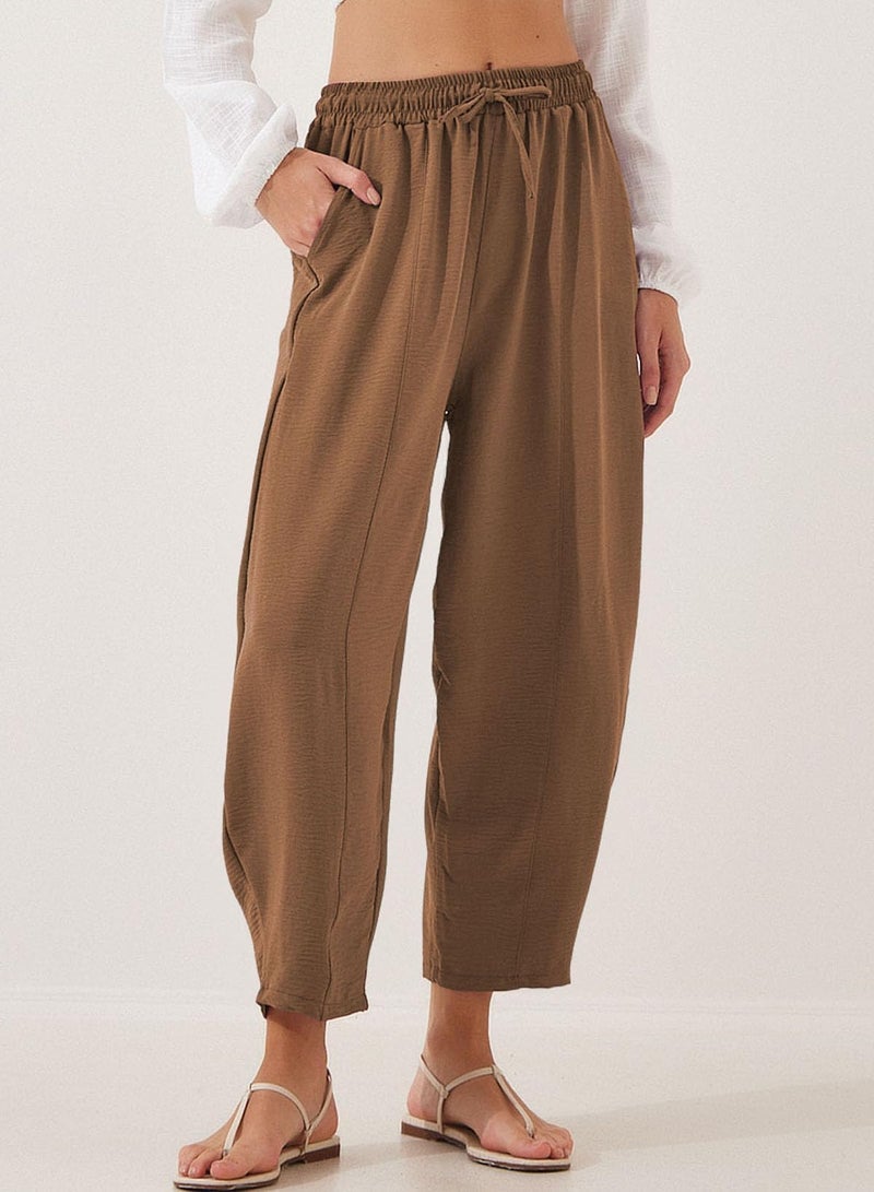 EVALESS Resort Wear for Women 2026 Summer High Waisted Drawstring Lounge Flowy Beach Harem Pants Summer Cruise Vacation Outfits Chestnut M - Image 2