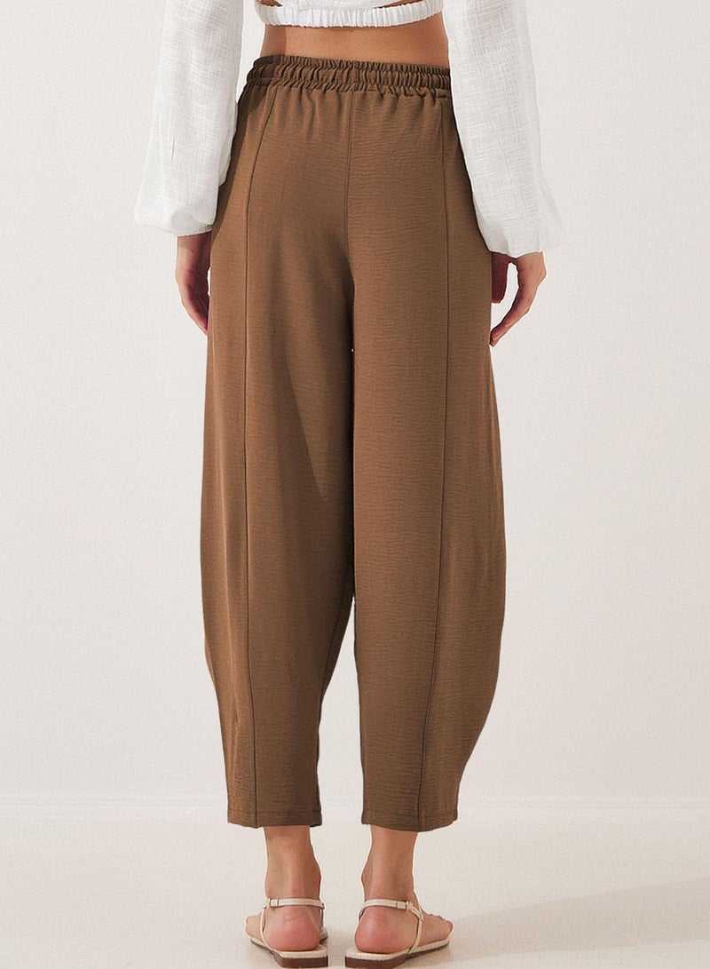 EVALESS Resort Wear for Women 2026 Summer High Waisted Drawstring Lounge Flowy Beach Harem Pants Summer Cruise Vacation Outfits Chestnut M - Image 4