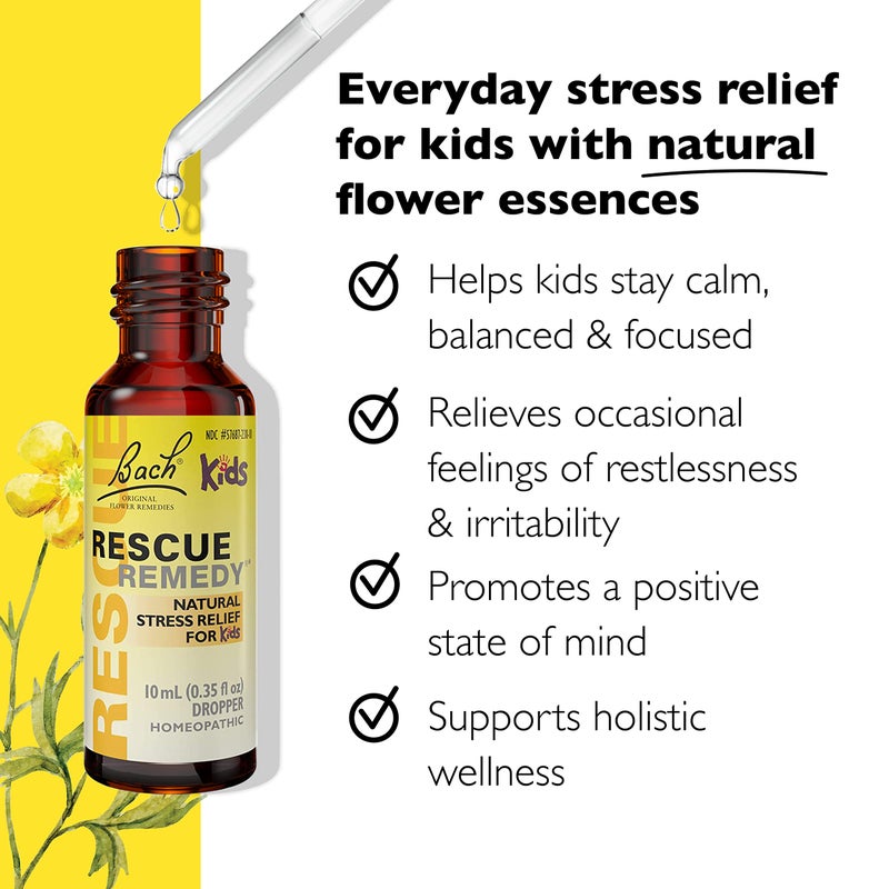 RESCUE Bach RESCUE REMEDY KIDS Dropper 10mL, Natural Stress Relief, Homeopathic Flower Essence, Vegan, Gluten & Sugar-Free, Kid-friendly, Non-alcohol Formula - Image 2