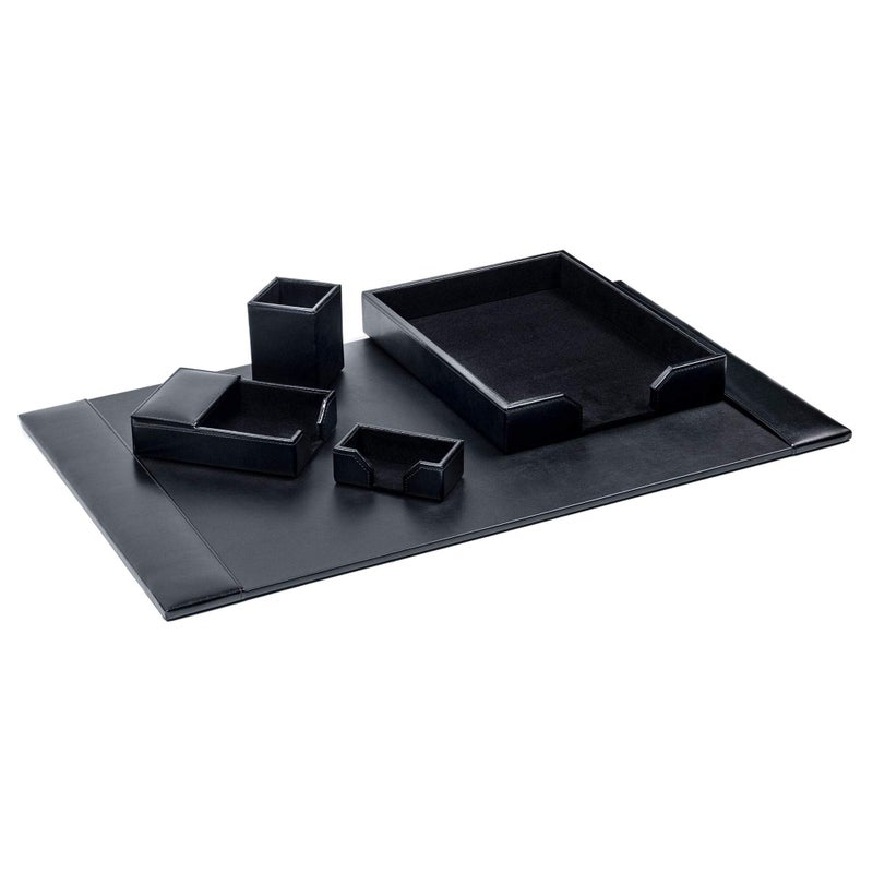 Dacasso Black Bonded Leather 5Piece Desk Set
