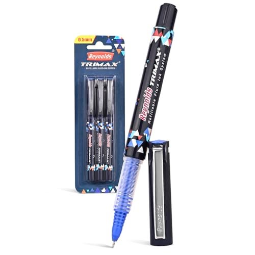 Reynolds TRIMAX 3 CT BLISTER - BLUE | Roller Ball Point Pen set With Comfortable Grip | Pens For Writing | School and Office Stationery | 0.5mm Tip - Image 1