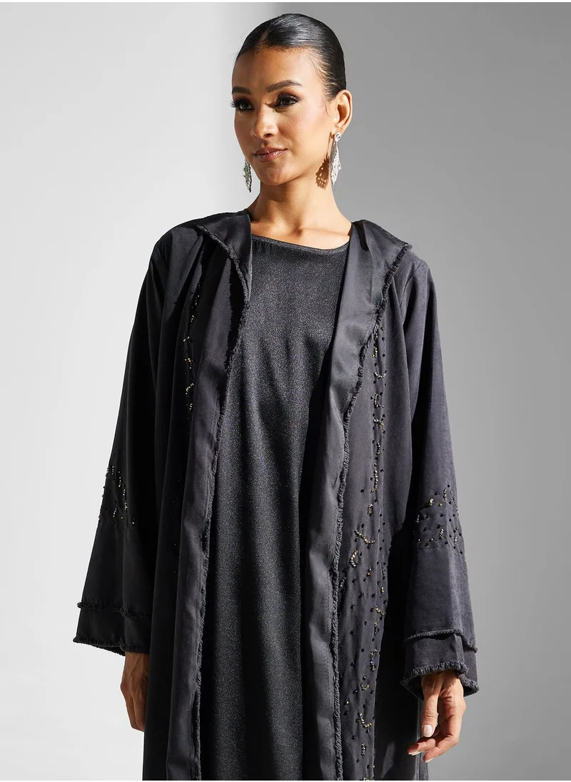 hayas closet Embellished Flared Sleeve Abaya