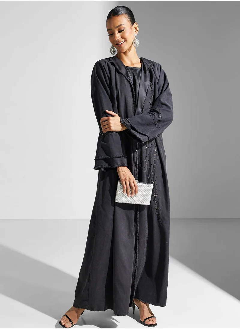 hayas closet Embellished Flared Sleeve Abaya