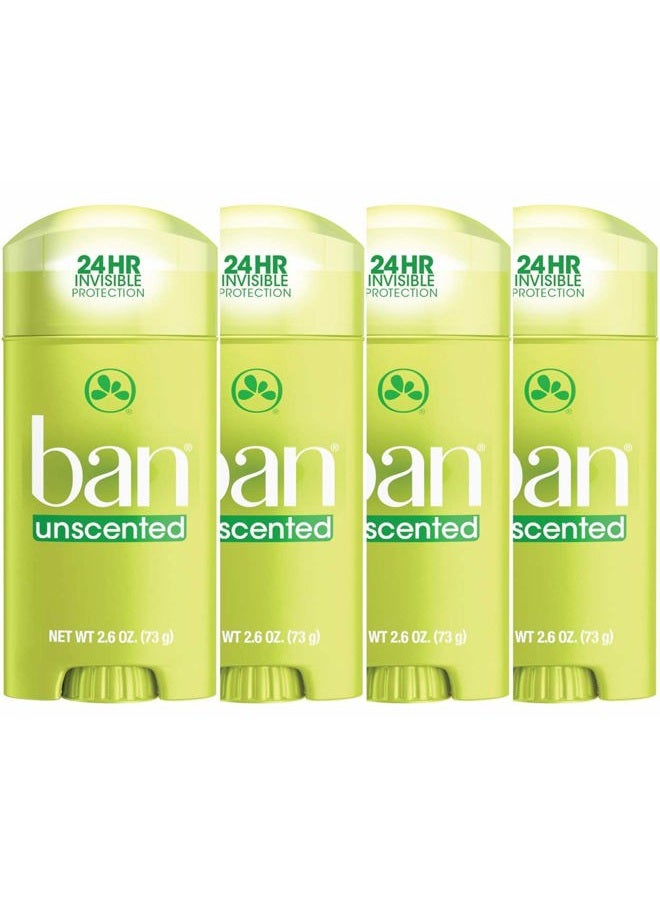 Ban Original Unscented 24-hour Invisible Antiperspirant, Solid Deodorant, Underarm Wetness Protection, with Odor-fighting Ingredients, 2.6 Ounce (Pack of 4) - Image 1