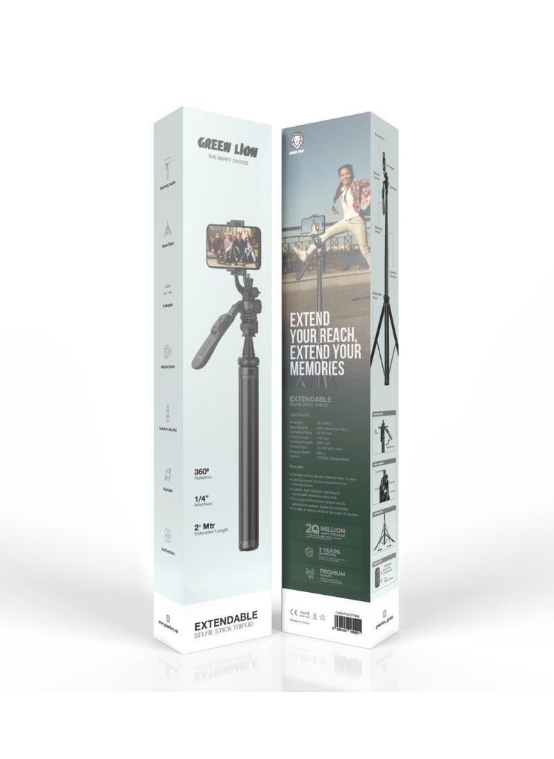 GREEN LION - Extendable Selfie Stick Tripod / Balancing Handle / Remote Control / Replaceable Battery / 360°Rotation / 1/4 Inch Interface / Stable Tripod - Black - Image 1