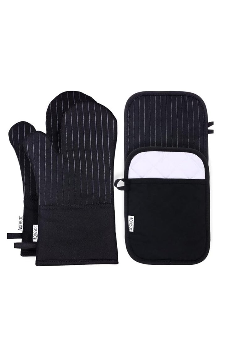 Oven Mitts and Pot Holders Set, Heat Resistant Oven Mitts up to 500°F with Cotton Lining and Non-Slip Silicone Striped Surface, Hanging Loop and Pot Holders, Suitable for Kitchen, Baking, Cooking  - Image 1
