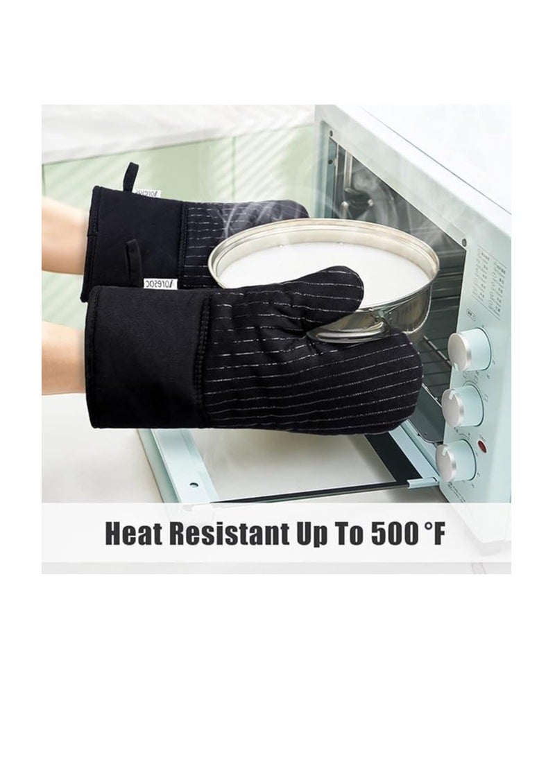 Oven Mitts and Pot Holders Set, Heat Resistant Oven Mitts up to 500°F with Cotton Lining and Non-Slip Silicone Striped Surface, Hanging Loop and Pot Holders, Suitable for Kitchen, Baking, Cooking  - Image 2