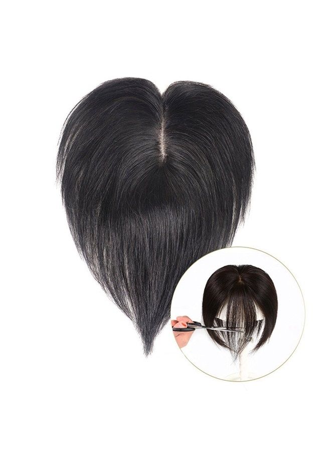 Remeehi Short Straight Human Hair Toppers 18cm Hand Made Clip in Hairpiece for Covering White Hair Tape Toupee Wiglet by Remeehi 5x7cm Black - Image 2