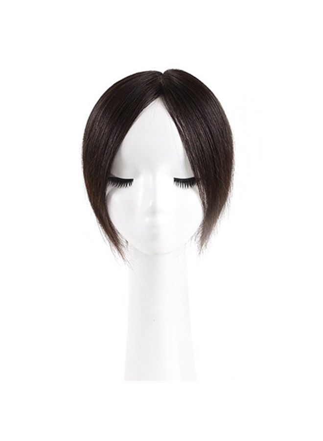 Remeehi Short Straight Human Hair Toppers 18cm Hand Made Clip in Hairpiece for Covering White Hair Tape Toupee Wiglet by Remeehi 5x7cm Black - Image 1
