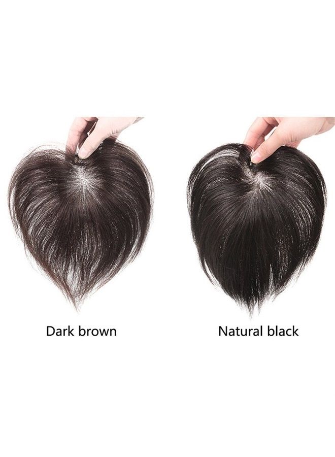 Remeehi Short Straight Human Hair Toppers 18cm Hand Made Clip in Hairpiece for Covering White Hair Tape Toupee Wiglet by Remeehi 5x7cm Black - Image 3