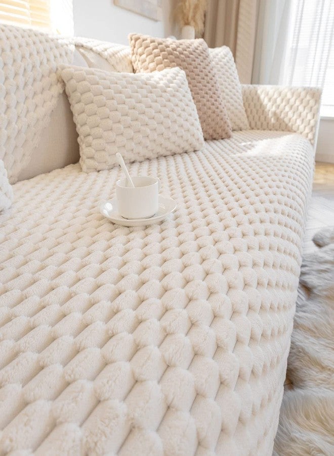vctops Honeycomb Pattern Fluffy Faux Fur Sofa Couch Cover Super Soft Fuzzy Shaggy Sectional Couch Cover Non Slip Plush Warm Sofa Slipcover Furniture Protector (Cream,28"x28") - Image 1