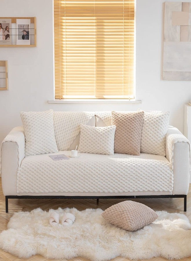 vctops Honeycomb Pattern Fluffy Faux Fur Sofa Couch Cover Super Soft Fuzzy Shaggy Sectional Couch Cover Non Slip Plush Warm Sofa Slipcover Furniture Protector (Cream,28"x28") - Image 2