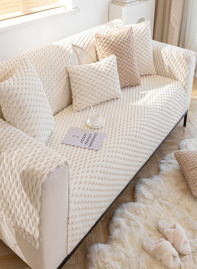 vctops Honeycomb Pattern Fluffy Faux Fur Sofa Couch Cover Super Soft Fuzzy Shaggy Sectional Couch Cover Non Slip Plush Warm Sofa Slipcover Furniture Protector (Cream,28"x28") - Image 4