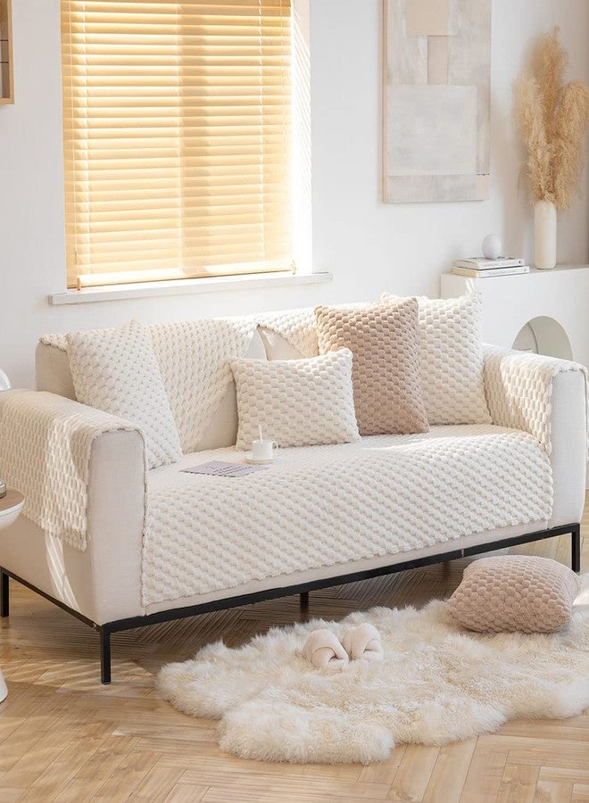 vctops Honeycomb Pattern Fluffy Faux Fur Sofa Couch Cover Super Soft Fuzzy Shaggy Sectional Couch Cover Non Slip Plush Warm Sofa Slipcover Furniture Protector (Cream,28"x28") - Image 3