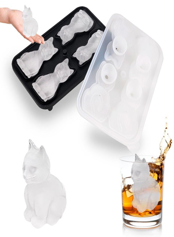 Nerien Cat Ice Cube Tray Mold - 3D Cat Shape Ice Cube Trays, Cute Ice Cube Molds for Whiskey Bourbon, 4-Hole Large Fun Shapes Ice Cube Trays, Funny Cat Gifts for Cat Lovers Women Men - Image 1