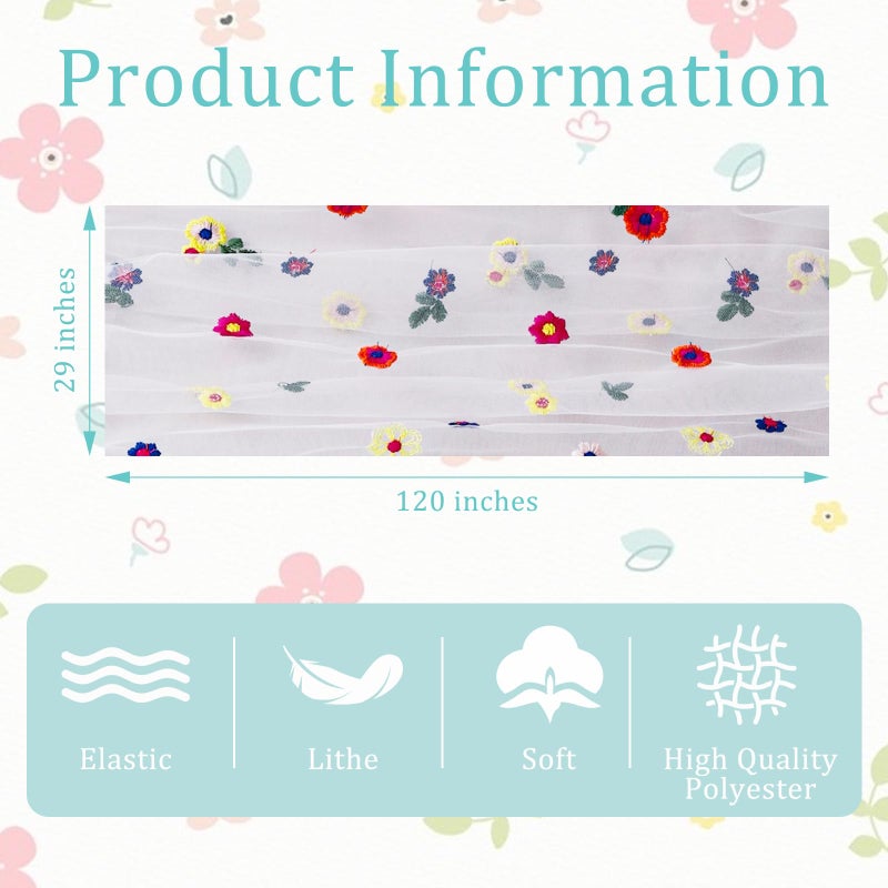 BINBE 1pcs Ivory Daisy Table Runner Embroidery Gauze 10FT Florals Seasonal Tulle Holiday Birthday Kitchen Dining Table Decor for Home Party - Image 4