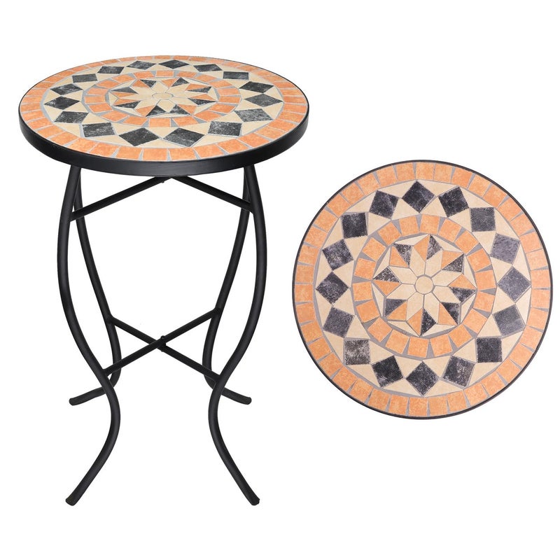VCUTEKA Outdoor Mosaic Side Table Small Patio Table Coffee Table Outside Accent Table Round End Plant Table for Bistro Balcony Porch Outdoor Benches 14